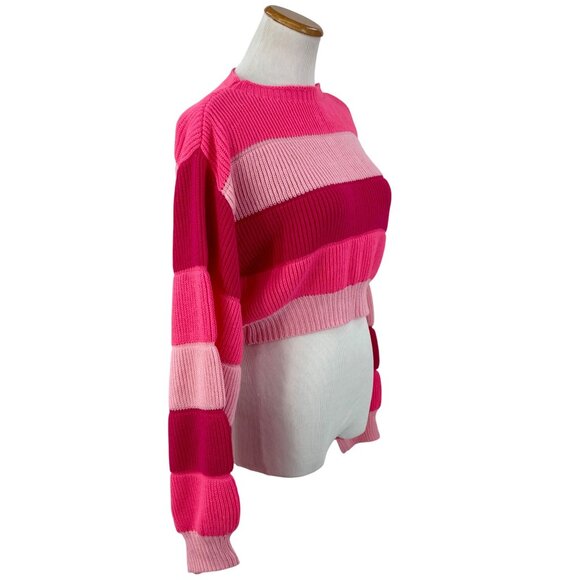 Barbiecore Cropped Hot Pink Ribbed Knit Sweater - Picture 6 of 11